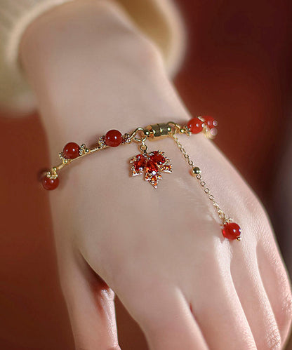 DIY Rotes 14K Gold Achat Ahornblätter Charm Armband