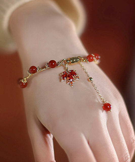 DIY Rotes 14K Gold Achat Ahornblätter Charm Armband