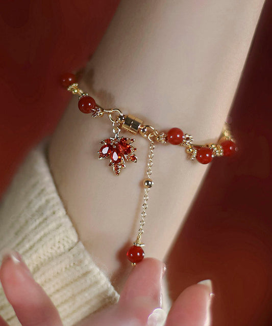 DIY Rotes 14K Gold Achat Ahornblätter Charm Armband