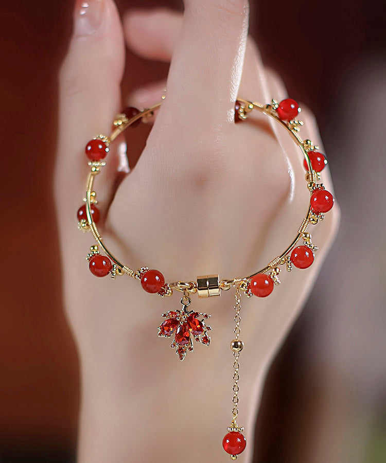 DIY Rotes 14K Gold Achat Ahornblätter Charm Armband