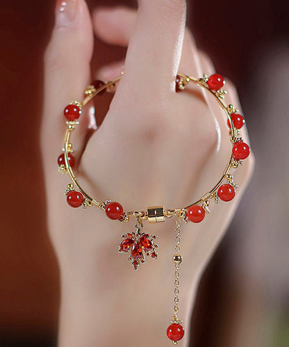 DIY Rotes 14K Gold Achat Ahornblätter Charm Armband