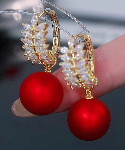 Pendientes colgantes de aleación de cobre rojo con circonitas, hechos a mano