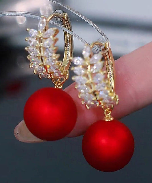 Pendientes colgantes de aleación de cobre rojo con circonitas, hechos a mano