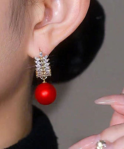 Pendientes colgantes de aleación de cobre rojo con circonitas, hechos a mano