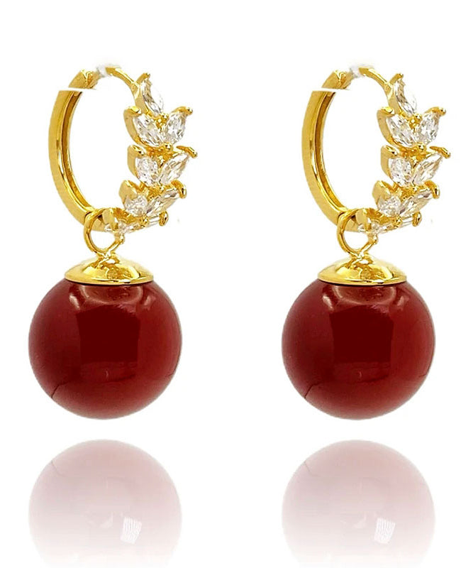 Pendientes colgantes de aleación de cobre rojo con circonitas, hechos a mano