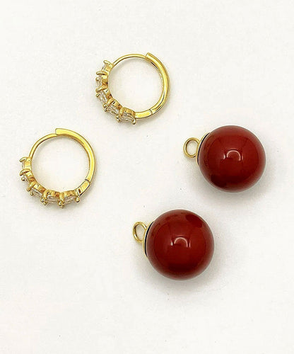 Pendientes colgantes de aleación de cobre rojo con circonitas, hechos a mano