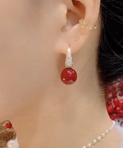 Pendientes colgantes de perla y circonita con sobredorado de cobre rojo hechos a mano