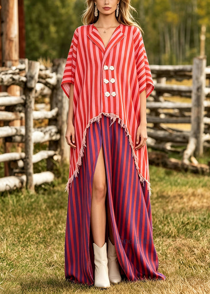 DIY Red Oversized Patchwork Cotton Maxi Dresses Summer