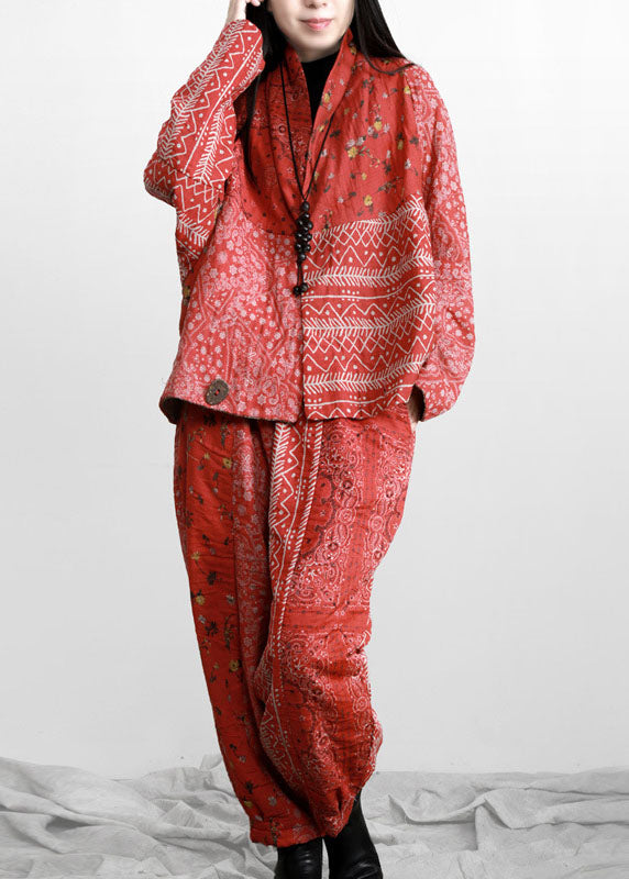 DIY Roter Druck Patchwork asymmetrisches Design Herbst Zweiteiler Set