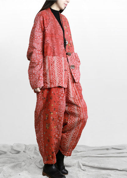 DIY Roter Druck Patchwork asymmetrisches Design Herbst Zweiteiler Set