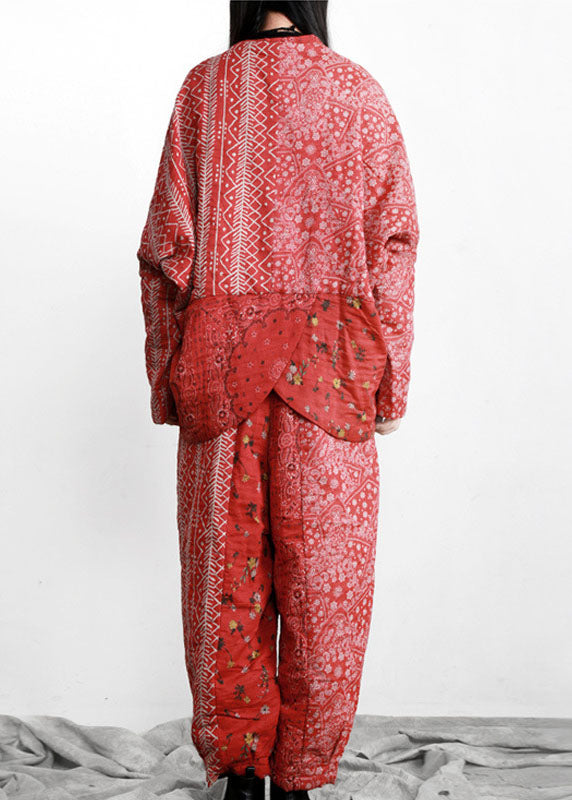 DIY Roter Druck Patchwork asymmetrisches Design Herbst Zweiteiler Set