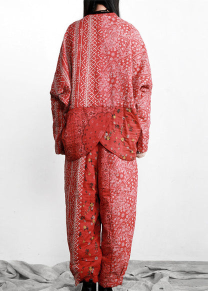 DIY Roter Druck Patchwork asymmetrisches Design Herbst Zweiteiler Set