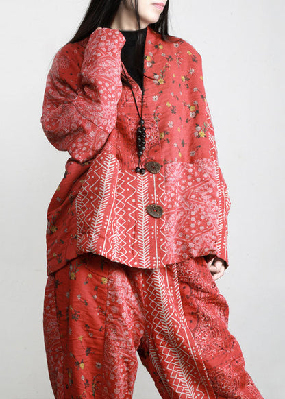 DIY Roter Druck Patchwork asymmetrisches Design Herbst Zweiteiler Set