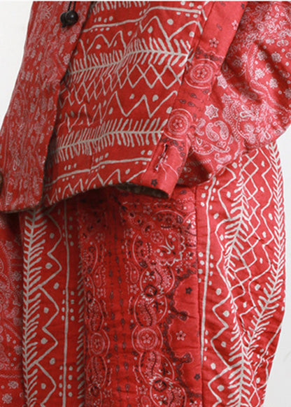 DIY Roter Druck Patchwork asymmetrisches Design Herbst Zweiteiler Set