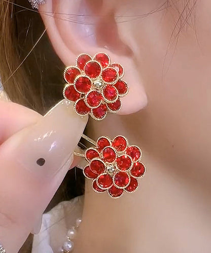 Pendientes DIY de girasol con circonitas doradas en plata de ley roja
