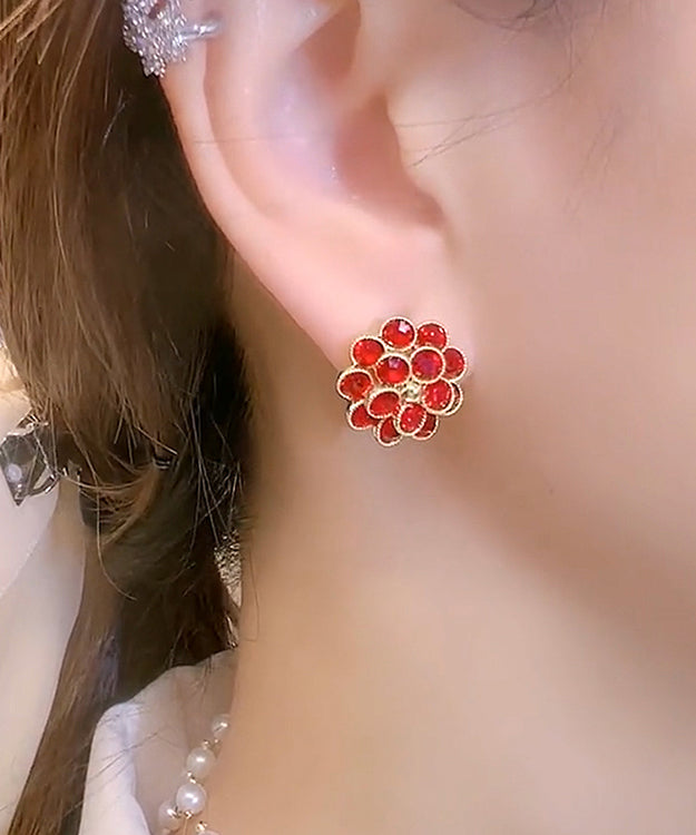 Pendientes DIY de girasol con circonitas doradas en plata de ley roja