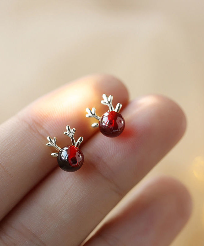 Pendientes DIY de asta de granate rojo en plata de ley