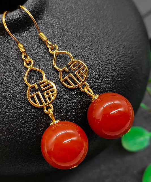 Pendientes colgantes de ágata dorada en plata de ley roja DIY