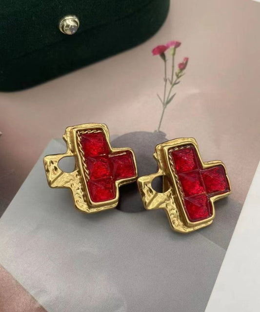 DIY Rote Sterling Silber Overgild Kristall Asymmetrische Ohrstecker