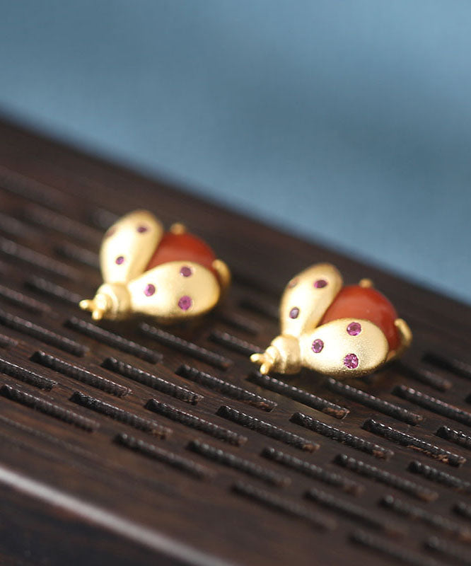 Pendientes DIY de abejita dorada en plata de ley roja