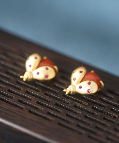 Pendientes DIY de abejita dorada en plata de ley roja