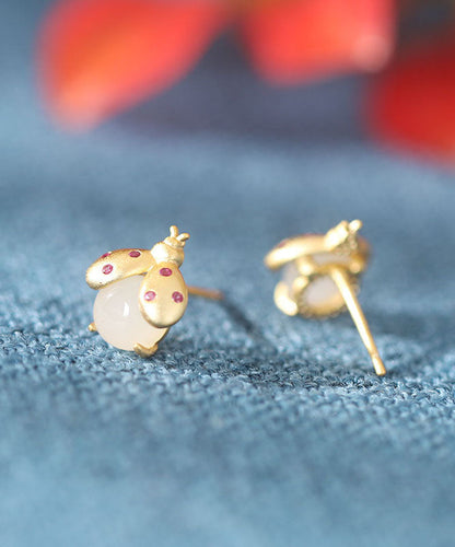 Pendientes DIY de abejita dorada en plata de ley roja