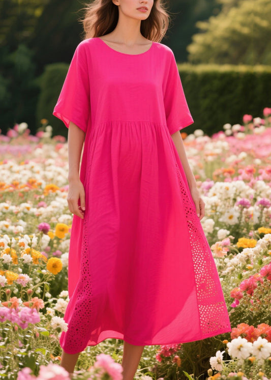 DIY Rose Oversized Patchwork Hollow Out Cotton Maxi Dress Summer