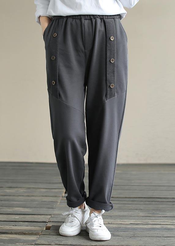 DIY Spring Wide Leg Pants Women's Gray Gifts Elastic Waist Patchwork Pant - SooLinen