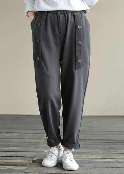 DIY Spring Wide Leg Pants Women's Gray Gifts Elastic Waist Patchwork Pant - SooLinen