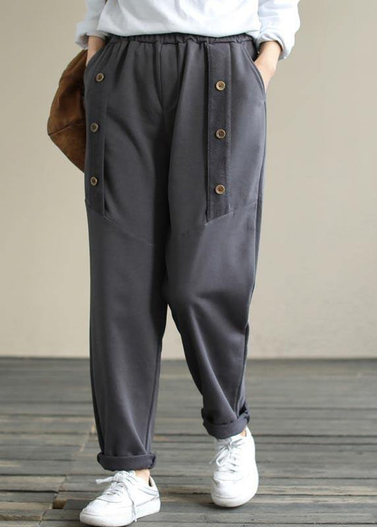 DIY Spring Wide Leg Pants Women's Gray Gifts Elastic Waist Patchwork Pant - SooLinen