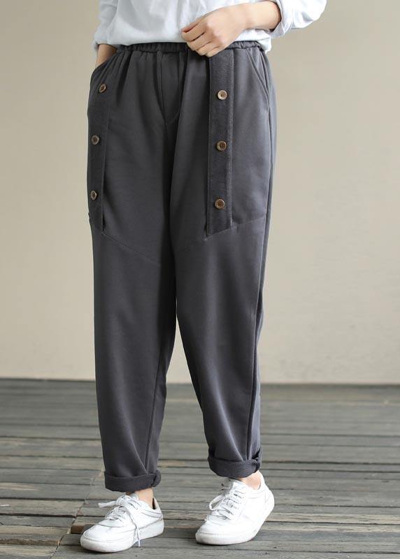 DIY Spring Wide Leg Pants Women's Gray Gifts Elastic Waist Patchwork Pant - SooLinen