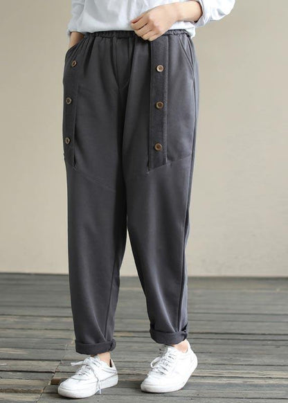 DIY Spring Wide Leg Pants Women's Gray Gifts Elastic Waist Patchwork Pant - SooLinen