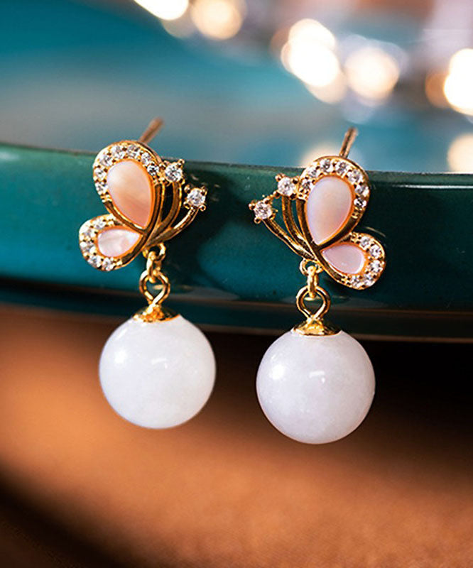 DIY Sterling Silber Jade Schmetterling Zirkon Tropfen Ohrringe