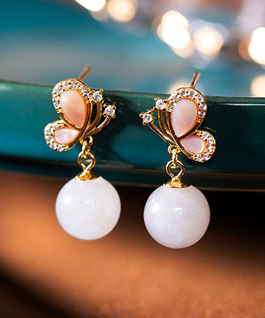 DIY Sterling Silber Jade Schmetterling Zirkon Tropfen Ohrringe