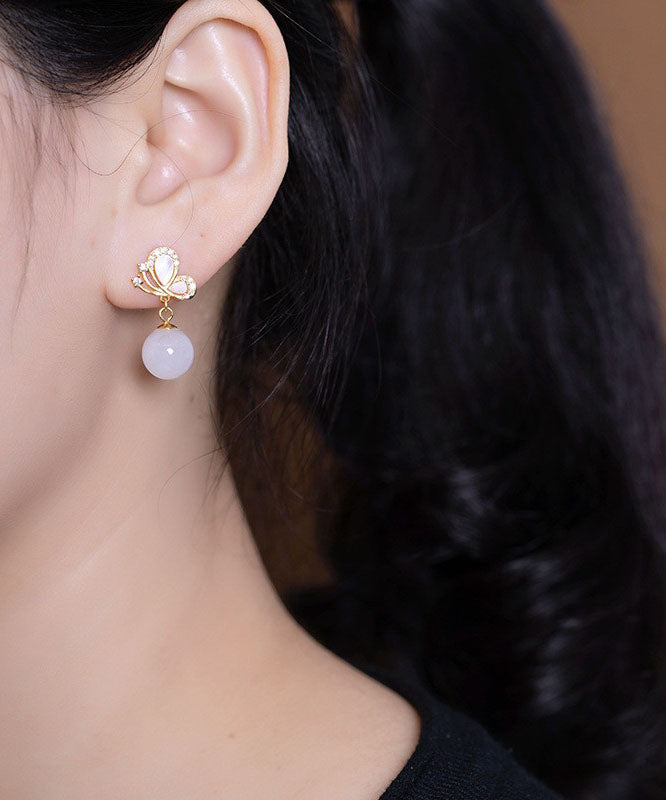 DIY Sterling Silber Jade Schmetterling Zirkon Tropfen Ohrringe