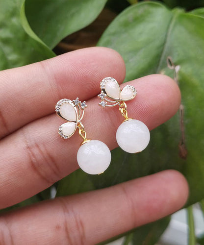 DIY Sterling Silber Jade Schmetterling Zirkon Tropfen Ohrringe