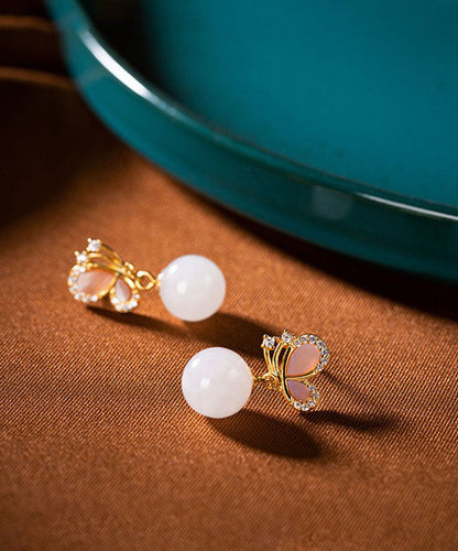 DIY Sterling Silber Jade Schmetterling Zirkon Tropfen Ohrringe