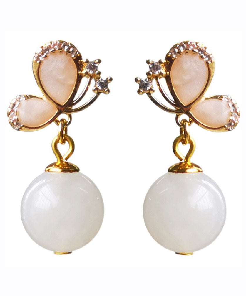 DIY Sterling Silber Jade Schmetterling Zirkon Tropfen Ohrringe