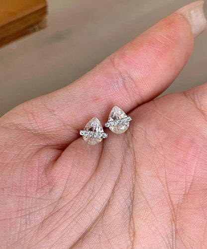 Pendientes de gota de agua de cristal de circonita de aleación blanca hechos a mano