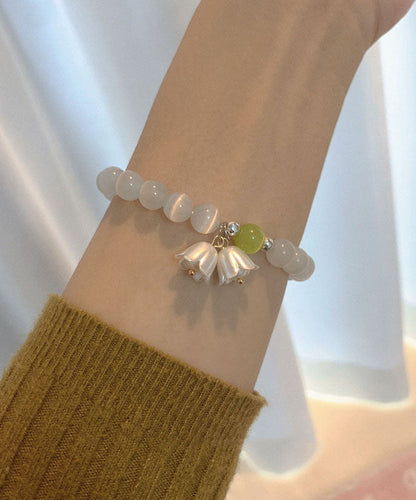 DIY Weißer Katzenauge Stein Maiglöckchen Perlen Charm Armband