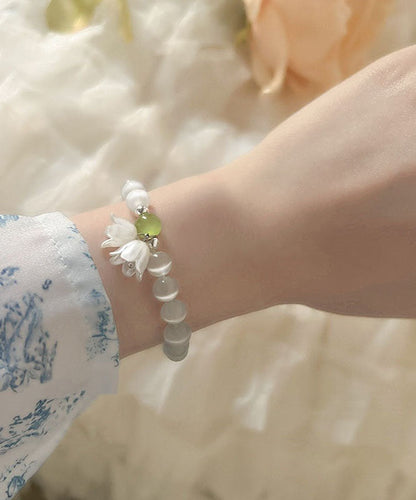 DIY Weißer Katzenauge Stein Maiglöckchen Perlen Charm Armband