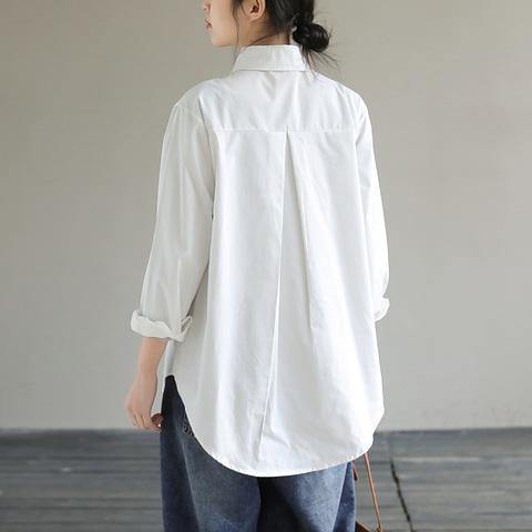 DIY White Clothes Lapel Patchwork Knit Fabric Knee Spring Top - SooLinen