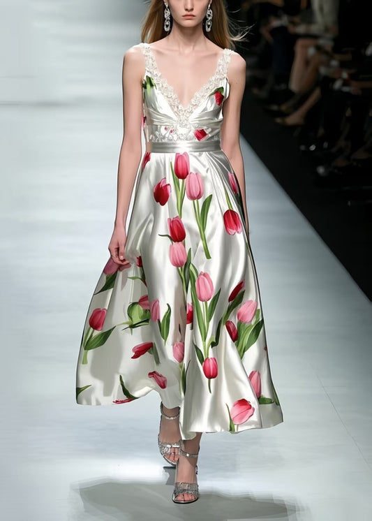 DIY White Floral Silk Cami Dress Summer