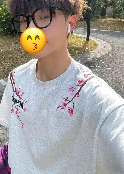 DIY White Oversized Print Cotton T Shirts Men Apparel Summer
