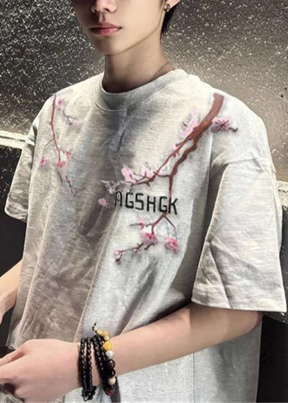 DIY White Oversized Print Cotton T Shirts Men Apparel Summer