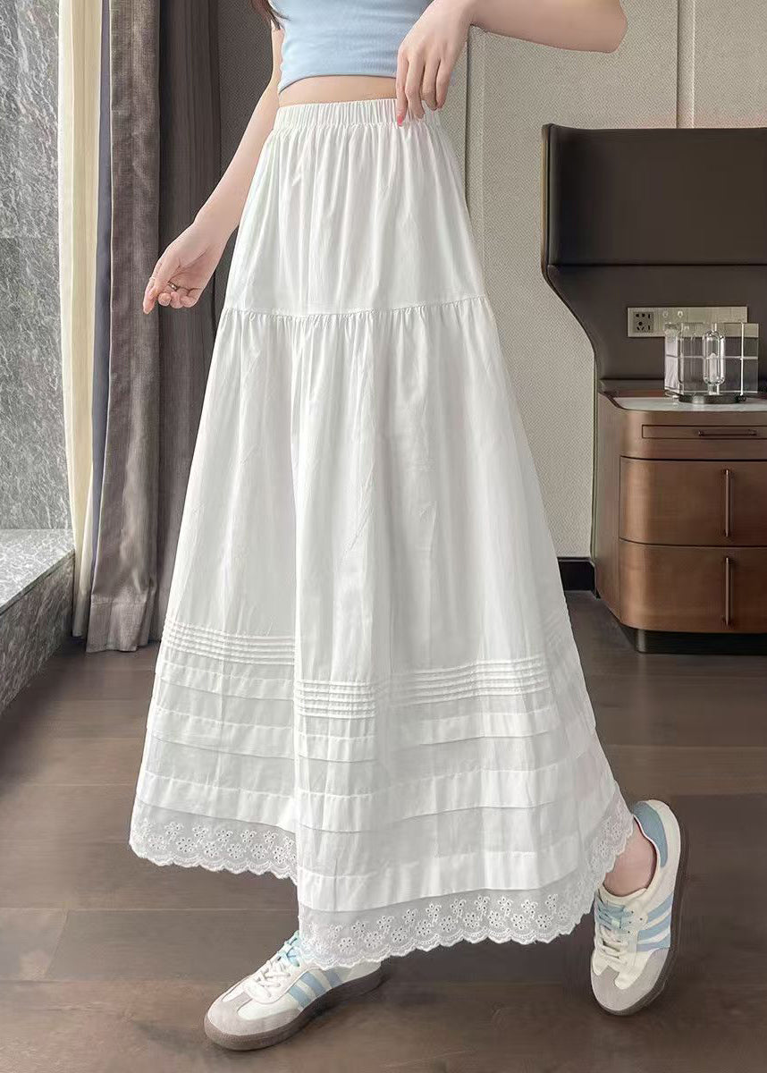 DIY White Patchwork Wrinkled Cotton A Line Skirts Summer