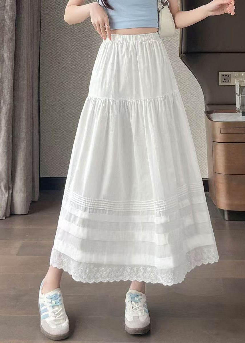 DIY White Patchwork Wrinkled Cotton A Line Skirts Summer
