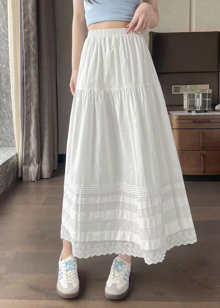 DIY White Patchwork Wrinkled Cotton A Line Skirts Summer