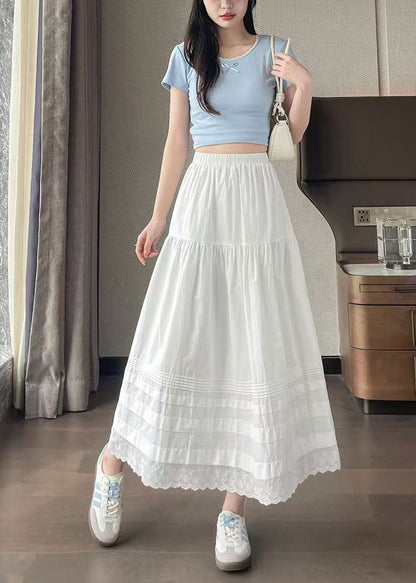 DIY White Patchwork Wrinkled Cotton A Line Skirts Summer