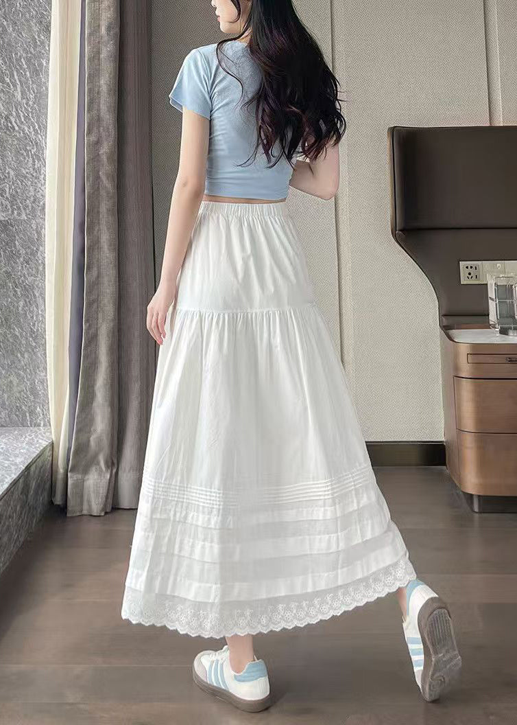 DIY White Patchwork Wrinkled Cotton A Line Skirts Summer